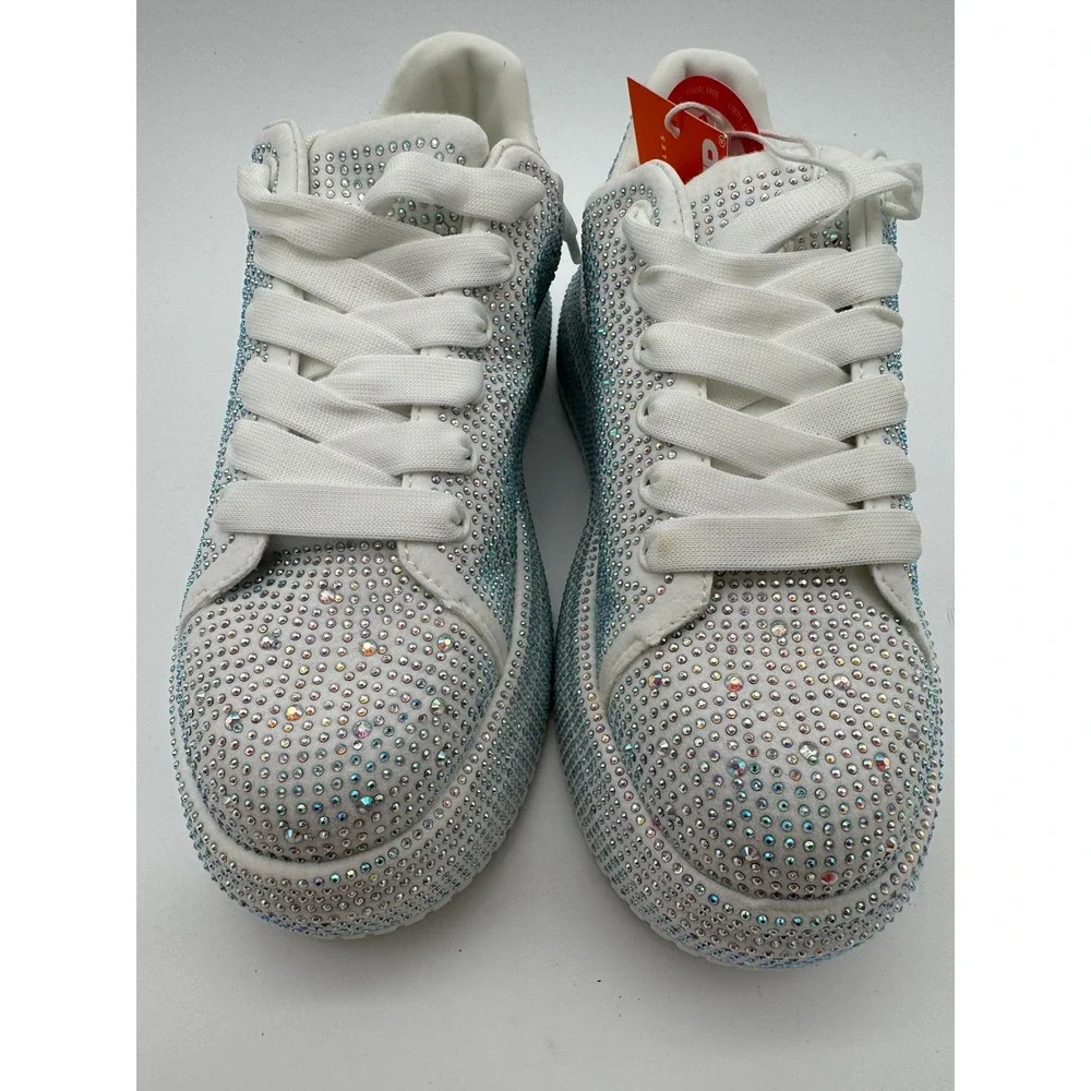 Women's Rhinestone Platform Sneaker Size 8 White‎ Sparkle Lace Up